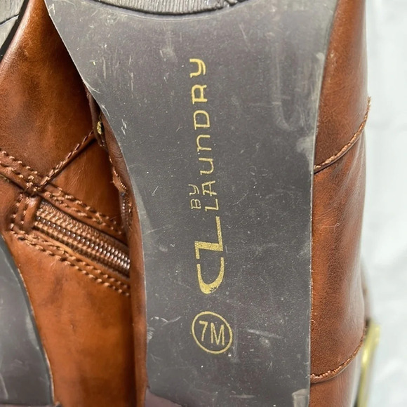 CL BY LAUNDRY Fanciful Cognac Pointed Toe Boots Vegan Brass Buckle Y2K Vibe 7M - Picture 9 of 13